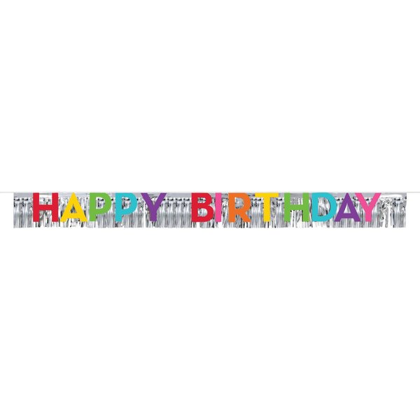 Creative Converting 66" x 6" Happy Birthday Banner with Fringe, 12PK 359157